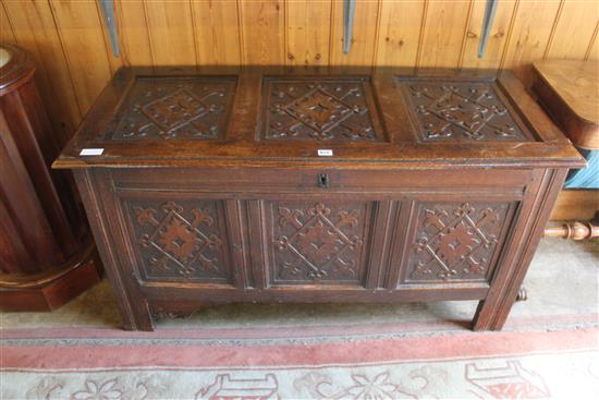 18th Century panelled carved oak coffer